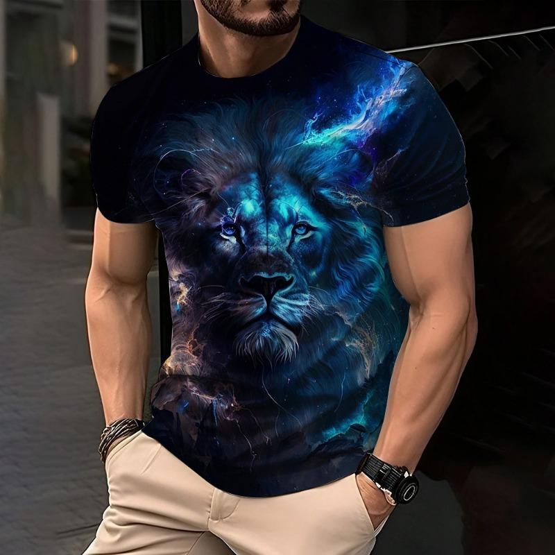 

Trendy Lion Graphic Print Short Sleeve Clothing 2026 Summer O-Neck Animal 3D Printed 5XL