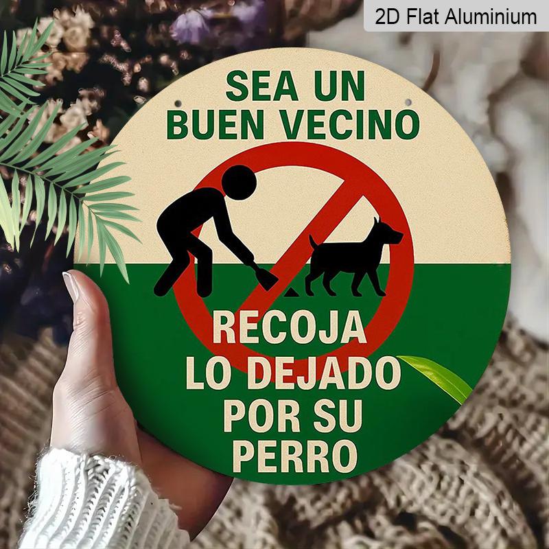 2D Flat Sign, Dog Owners' Warning About Mess with Feces - Aluminum Round Sign Featuring a Dog And Poop Design, Wall Decoration for The Garden And