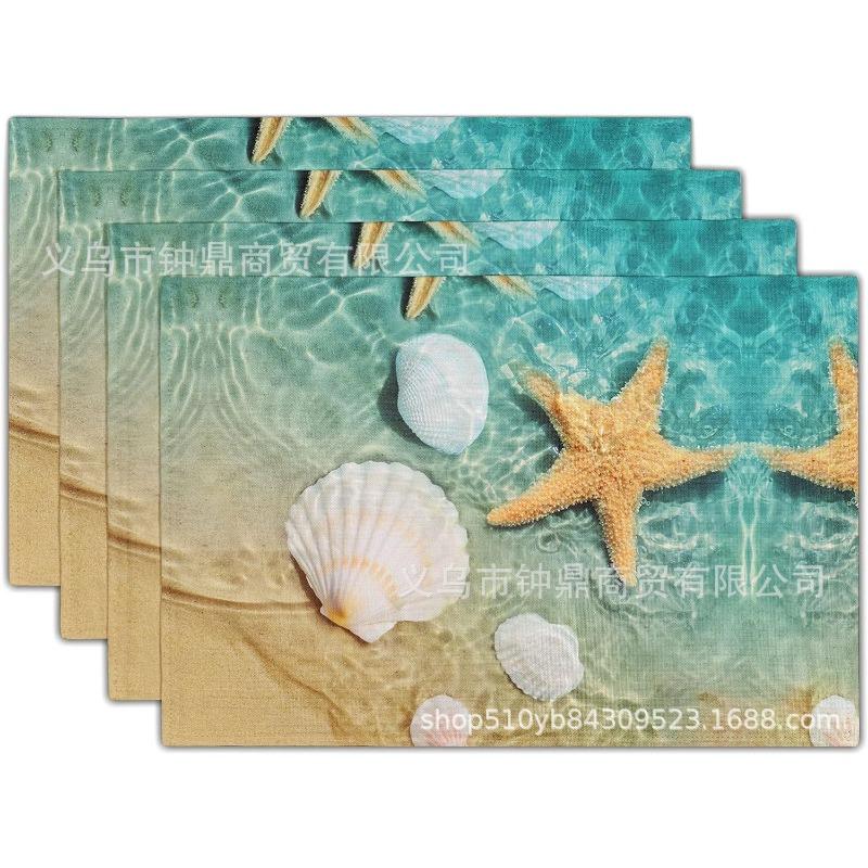 Beach Theme Placemats Set of 4 Summer Ocean Blue Coastal Sea Life Table Mats Heat-Resisting Non Slip Placemats