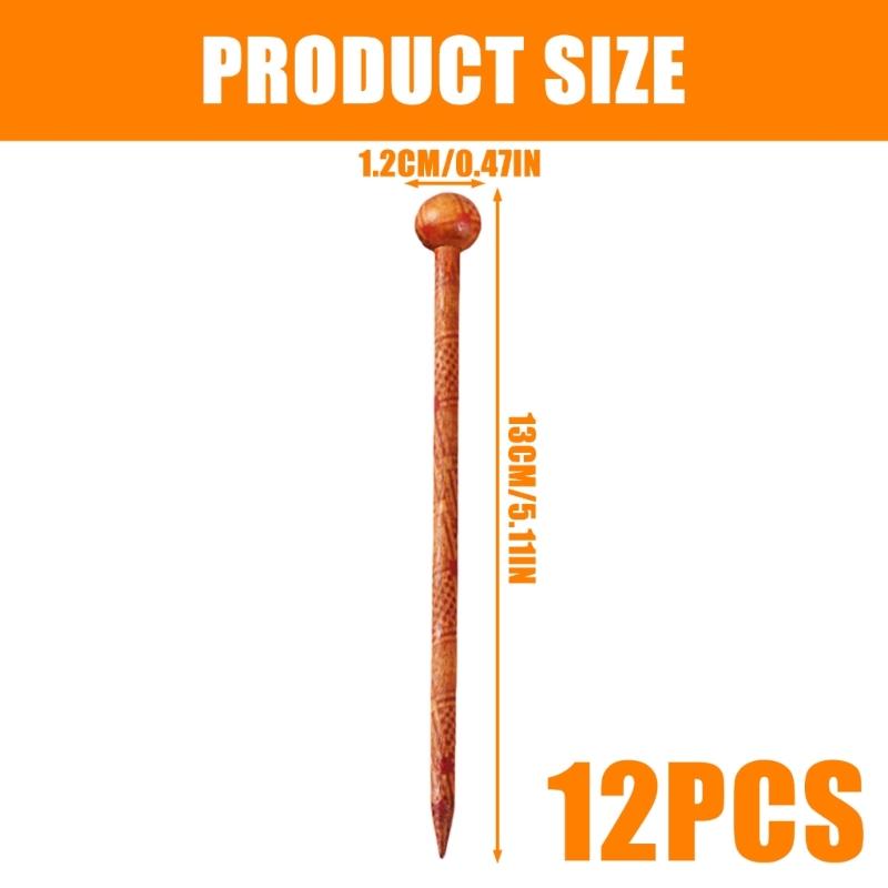 12Pieces Natural Wood Hair Sticks with Ethnic Design Random Color Hairpin for Daily Styling Easy to Use Buns Holder