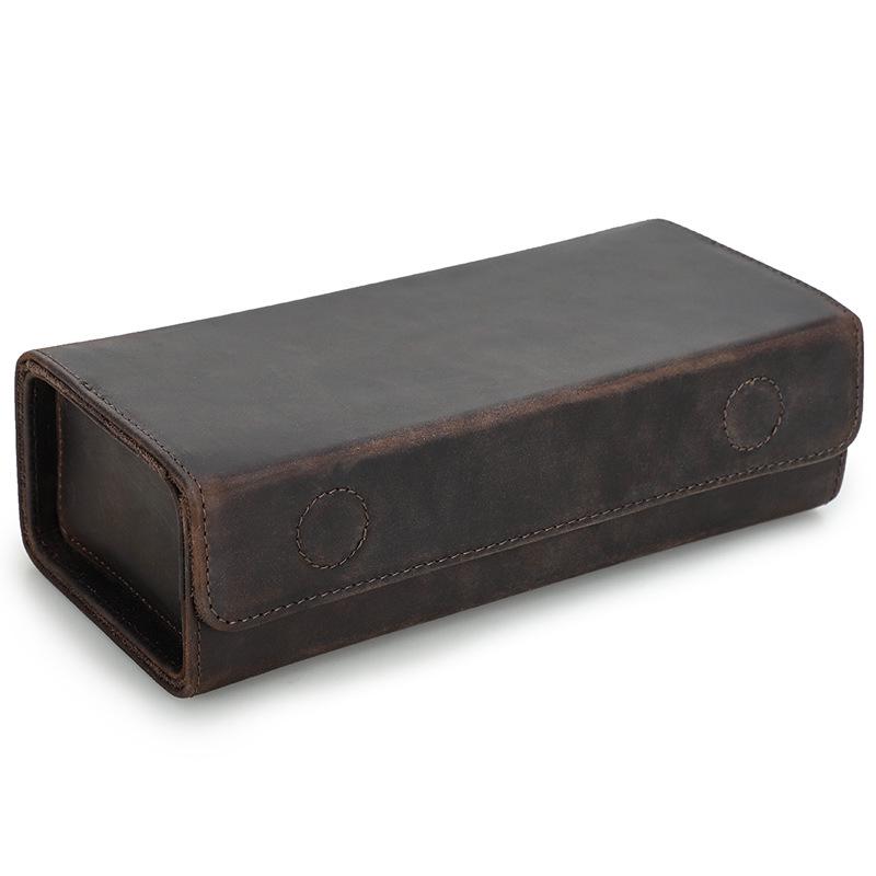 Набор из двух ручных ретро-футляров для очков из кожи Crazy Horse с магнитной застежкой кофейный
