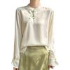 Silk Satin 2026 Spring/Summer Women's Floral Stand Collar Long Sleeve Top