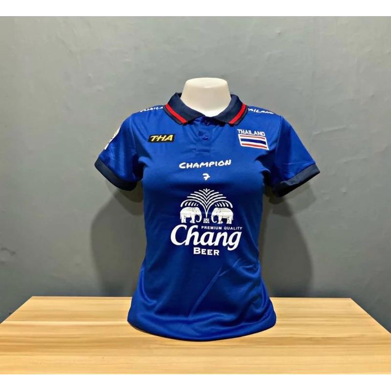 Thailand National Women Football Soccer Training JERSEY CHEER Fan Print Vintage Retro Elephant Quick Dry Polo Shirt Short Sleeve Uniform Sport Outdoor