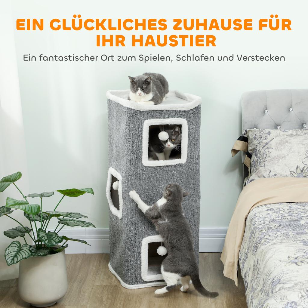 Scratching Barrel 100 cm High 41 x 41 cm Four-Story for 1-2 Cats Grey