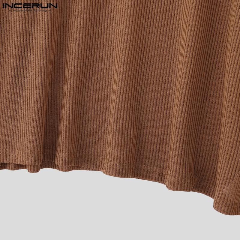 INCERUN Men Scoop Neck Long Sleeve Texture Flimsy Rib Casual Loose T-shirts Tops Undershirts