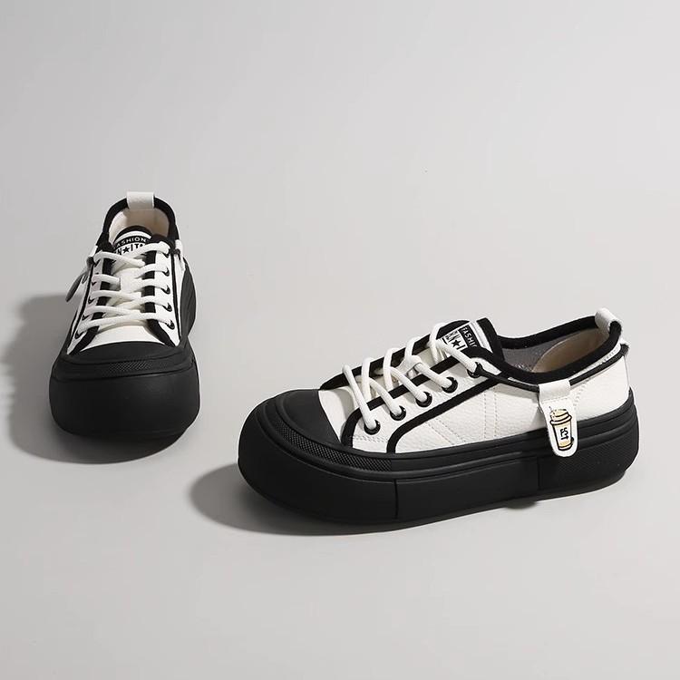 Kožené dámské boty s tlustou podrážkou, malé bílé boty, nízké, šněrovací, korejské, dvoje nošení, ležérní boty, platformové boty