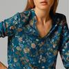 Women Autumn Retro Soft Cotton V Neck Long Sleeve Shirt Floral Print Top Blouse
