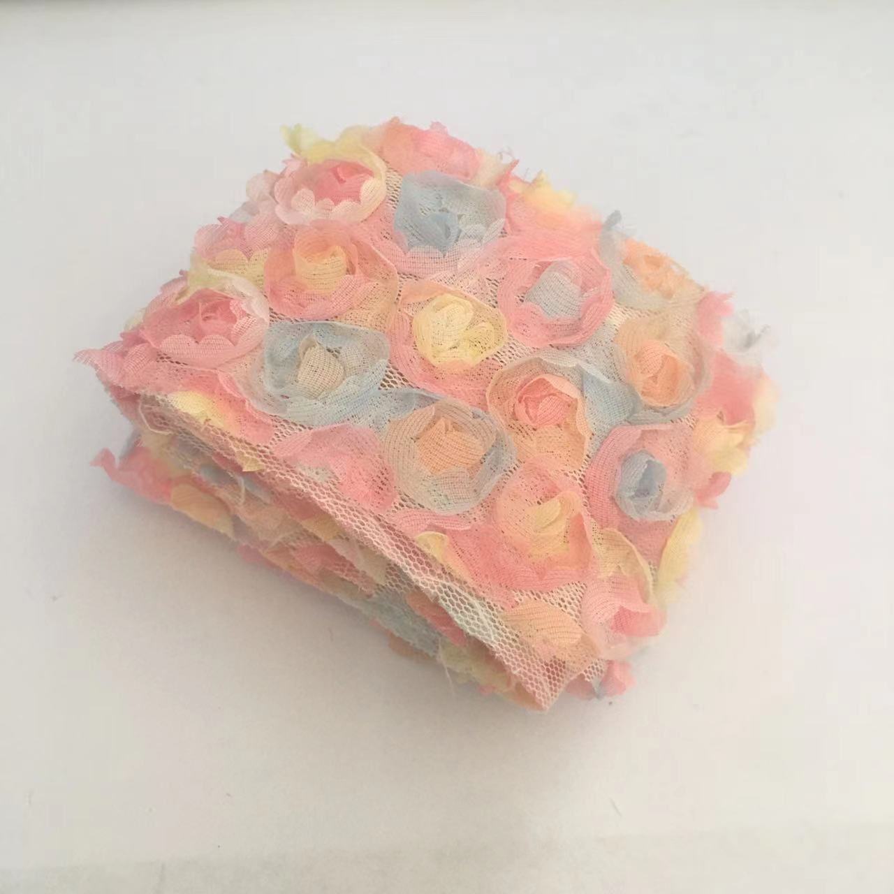 

6cm x 1Yard 3D Chiffon Rose Flower Embroidered Lace Trim Ribbon Fabric DIY Sewing Craft For Costume Headdress Hat Decoration 6cm x 1y