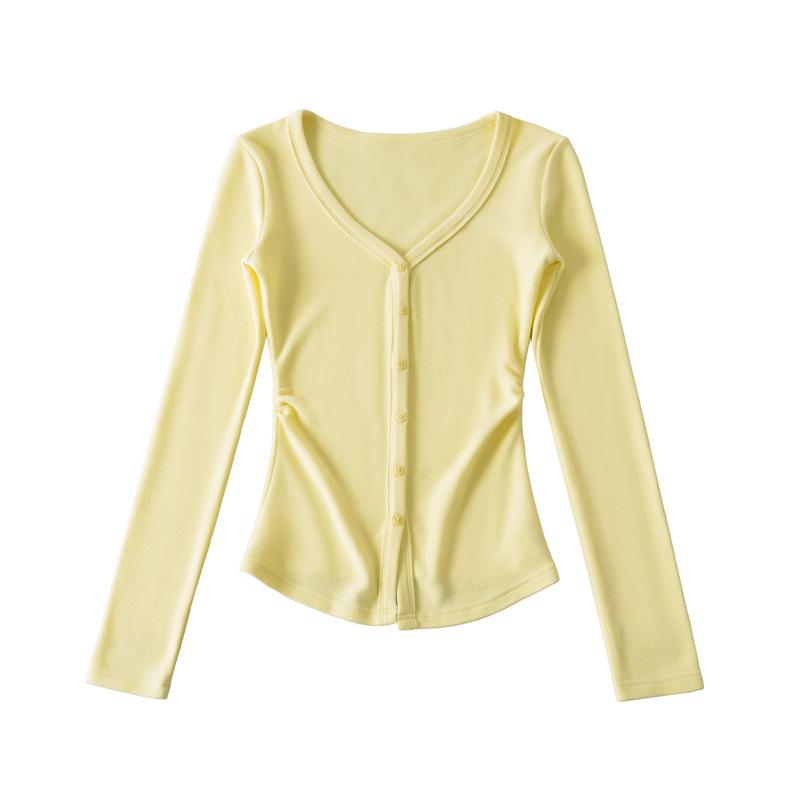 

Women s Slim Fit V-Neck Velvet Cardigan Top - Single-Breasted, Waist-Cinching, Long-Sleeved Large жёлтый