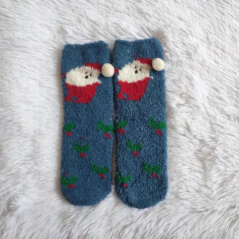 Autumn/Winter Coral Fleece Cartoon Socks - Half Fleece Sleep Women's Socks with 3D Embroidery Christmas Socks