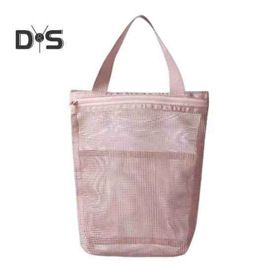 Storage Shower Bag Beach Toilet Bag Zipper Closure Large Capacity Solid Color Hollow Mesh Cosmetic Bag with Handle