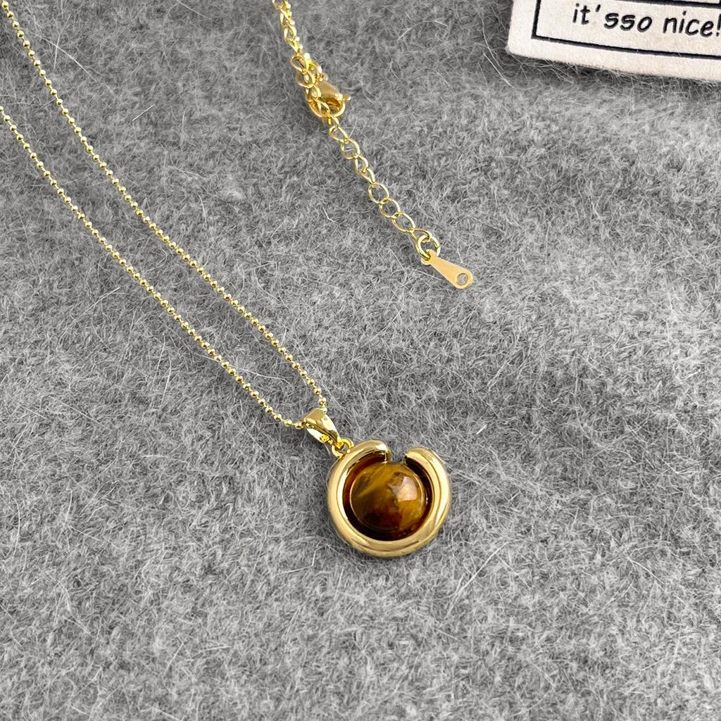 Vintage Boho Tiger's Eye Necklace, Indie Design Stackable Lariat, Natural Grain Adjustable Jewelry for Women, Unique Everyday Statement