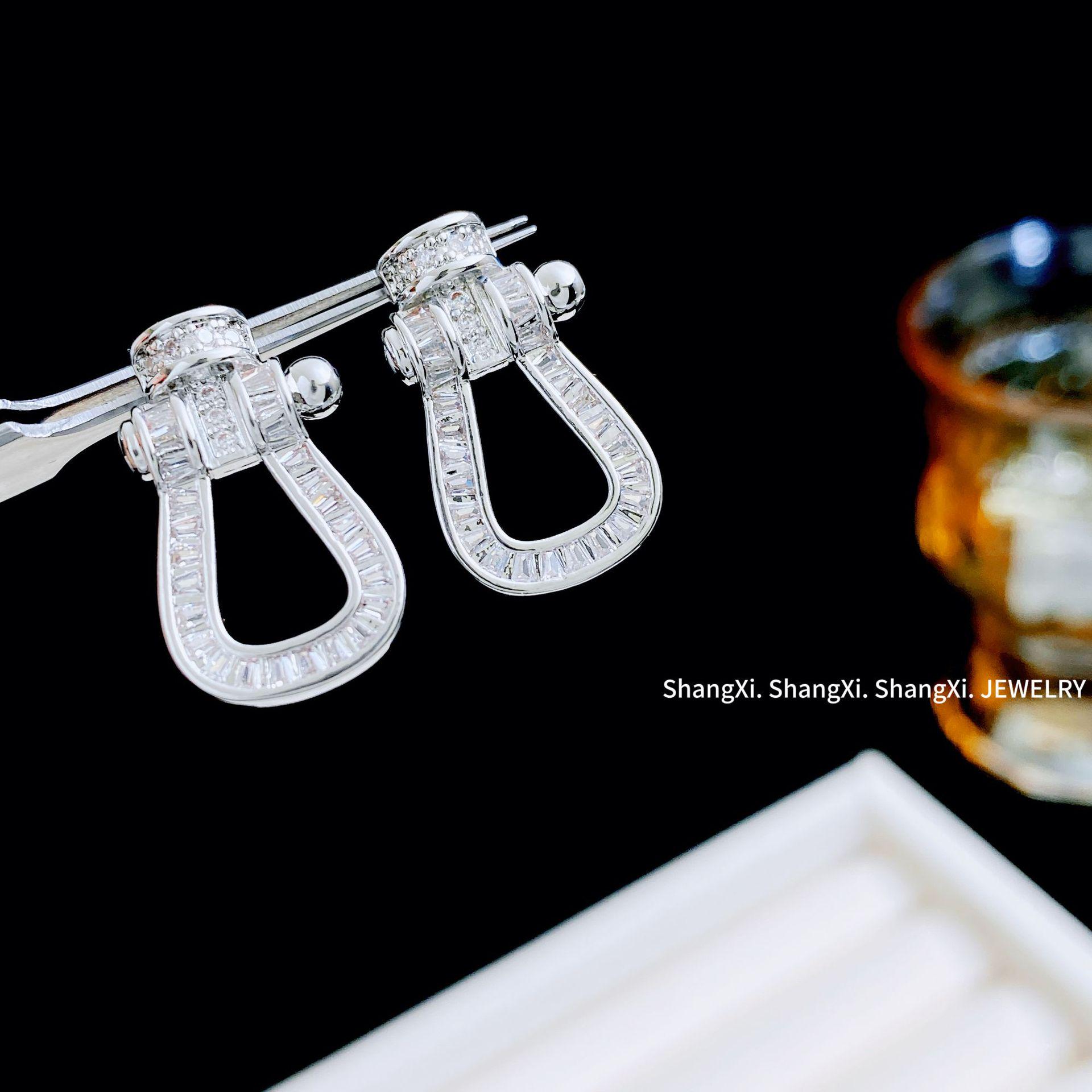 

Luxury Zircon Horseshoe Buckle Earrings for Women, s925 Silver, Fashionable & Versatile for Elegant Style срібний