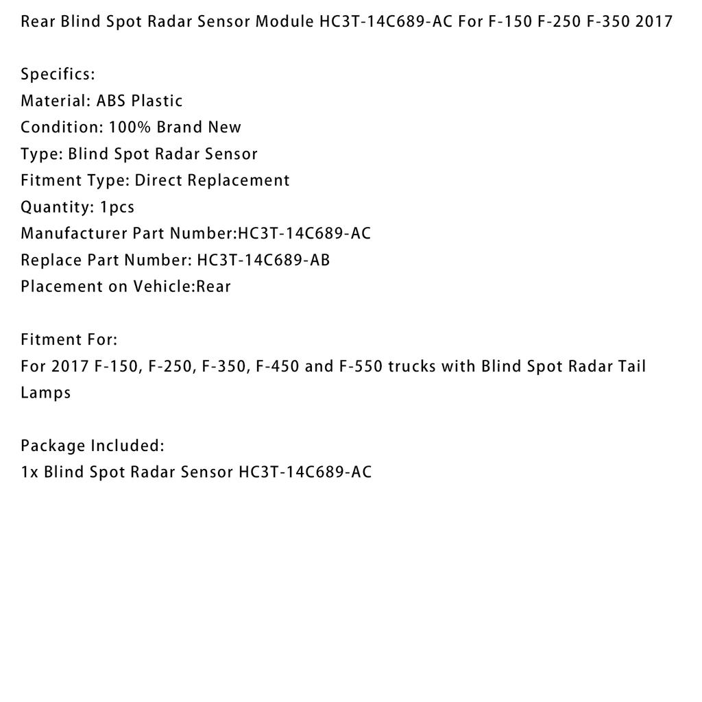 Rear Blind Spot Radar Sensor Module HC3T-14C689-AC For F-150 F-250 F-350 2017