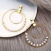 1 Pairs Of Earrings Alloy Retro Style Simple Golden Size Circle Winding Pearl Earrings