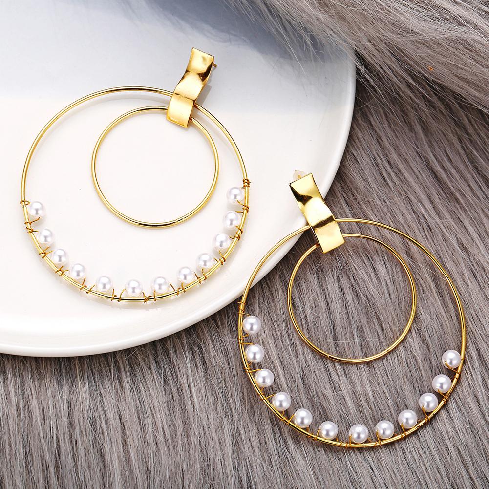 1 Pairs Of Earrings Alloy Retro Style Simple Golden Size Circle Winding Pearl Earrings