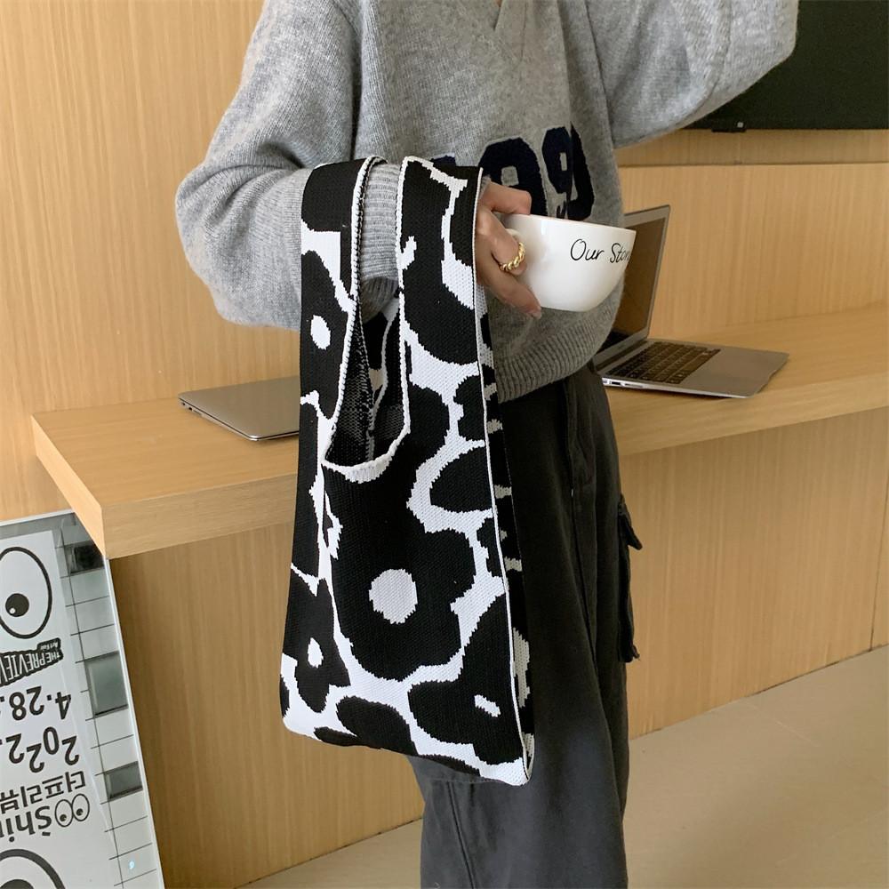 Floral Trendy Woven Knitted Clutch Bag In Soft Polyester For Outings Casual