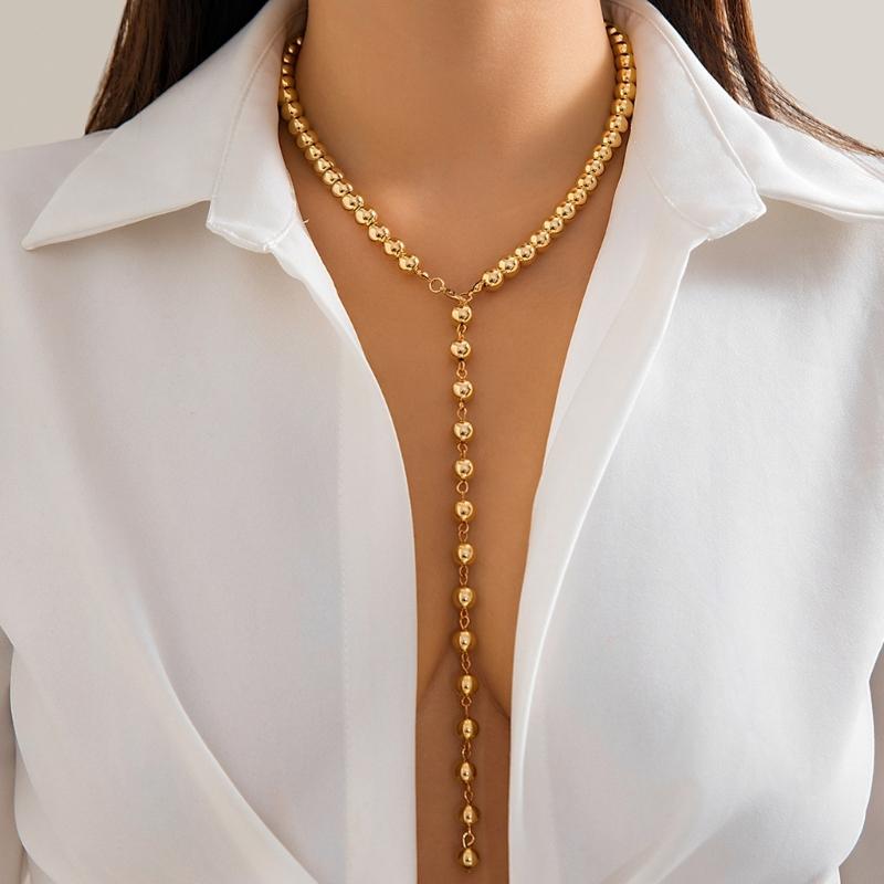 Long Statement Round Beaded Necklace Vintage Inspired Lightweight Tassels Neckchain Handmade Accessory