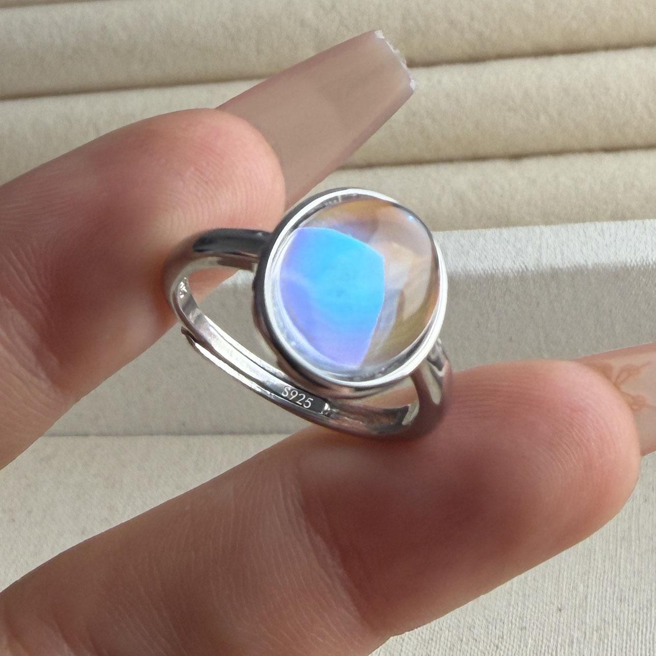 

BF CLUB 925 Sterling Rings for Women Simple Geometric Handmade Irregular Retro Heart Blue Stone Ring Allergy For Birthday Gift resizable