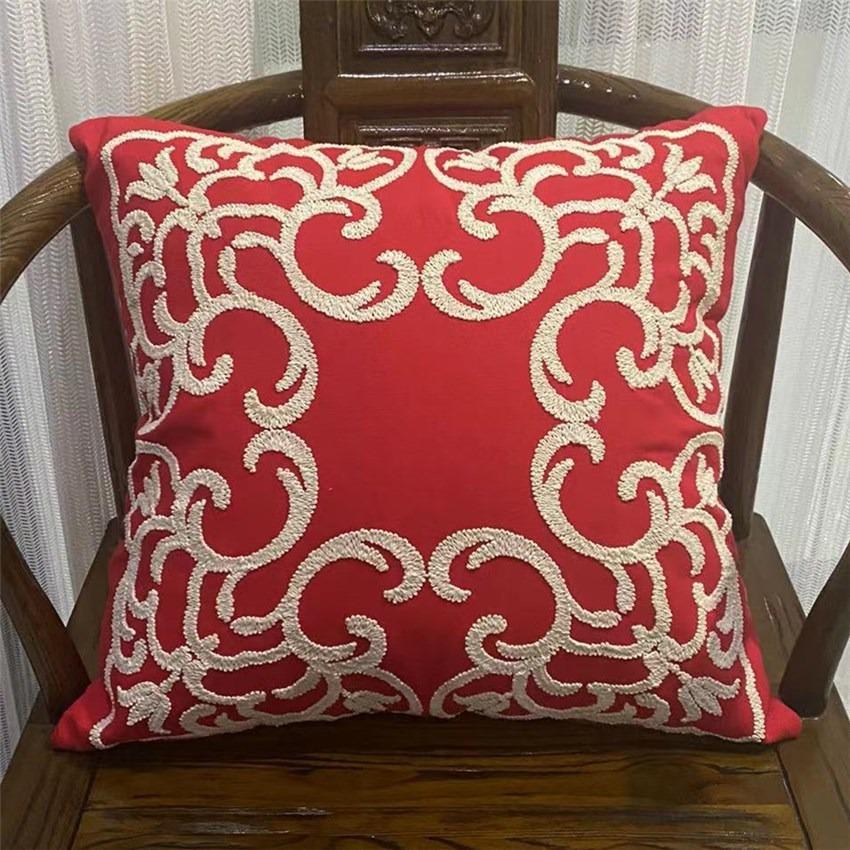 Luxury Embroidered Cushion Cover Vintage European Floral Throw Pillow Case Cotton Linen Decorative Pillowcase For Sofa Couch Bed