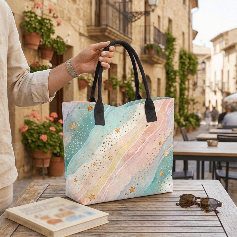 Watercolor Star Pattern Tote Bag Stylish Daily Carry Shoulder Bag