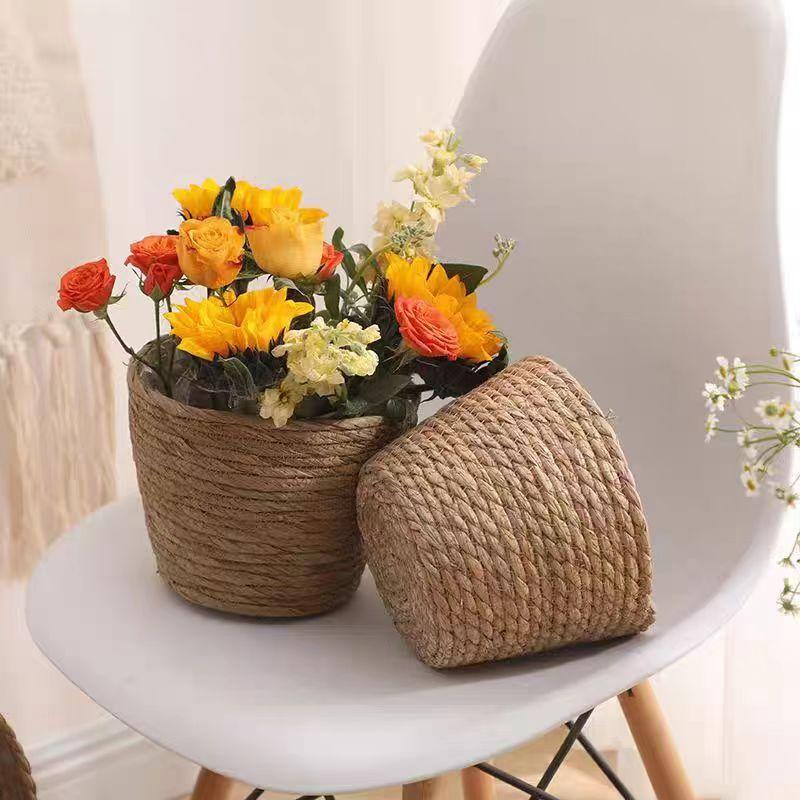1Pcs Planter Basket Flower Pot Basket Rattan Straw Grass Woven Flowerpot Mini/S/M/L Furniture Decoration For Garden Terraces
