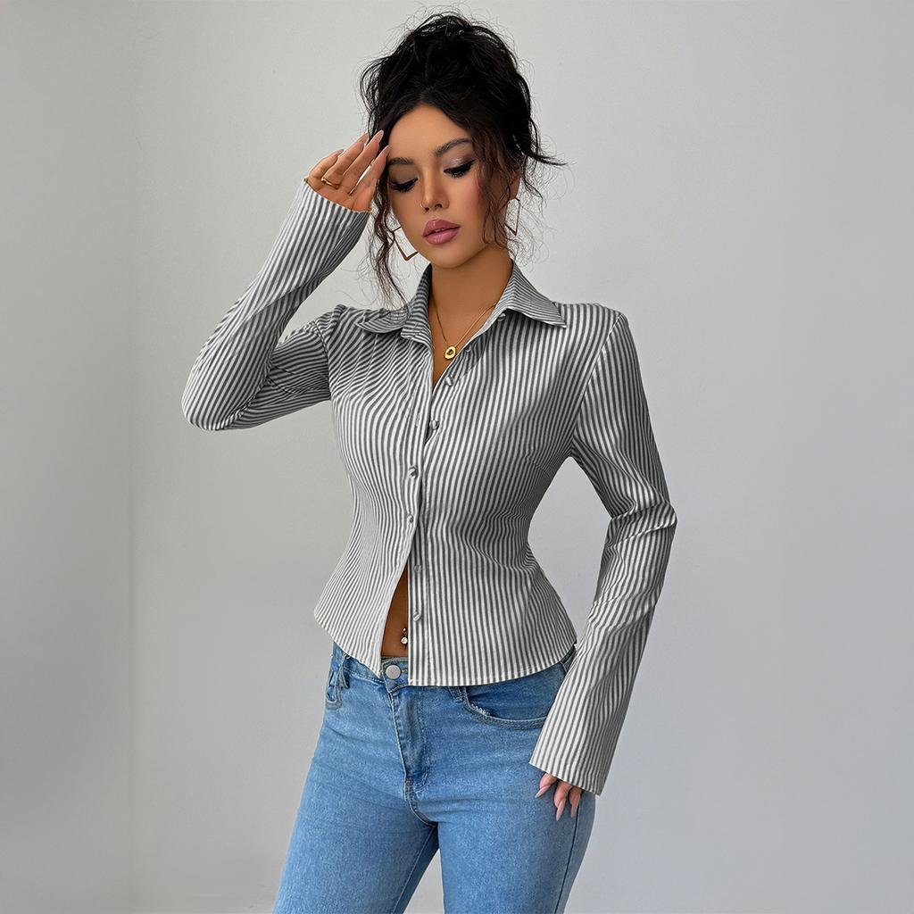 Casual Simple Striped Long-sleeved Button Tops and Shirts for Women 2025 Autumn and Winter