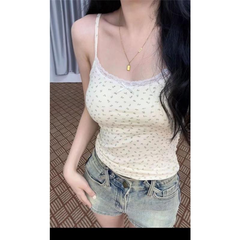 Lace Lace Floral Bow with Chest Cushion Halter Vest Small Fresh Sweet Korean Patchwork Base Beauty Back Top