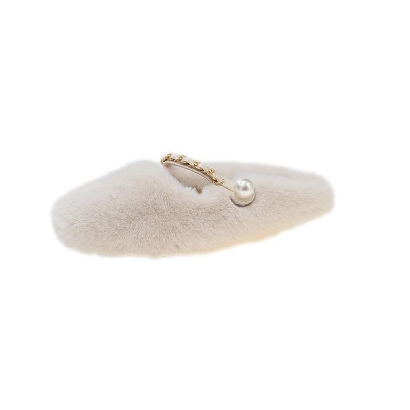 Flat bottom Mary Jane casual fluffy slippers women's winter new warm home plush bag head cotton mop