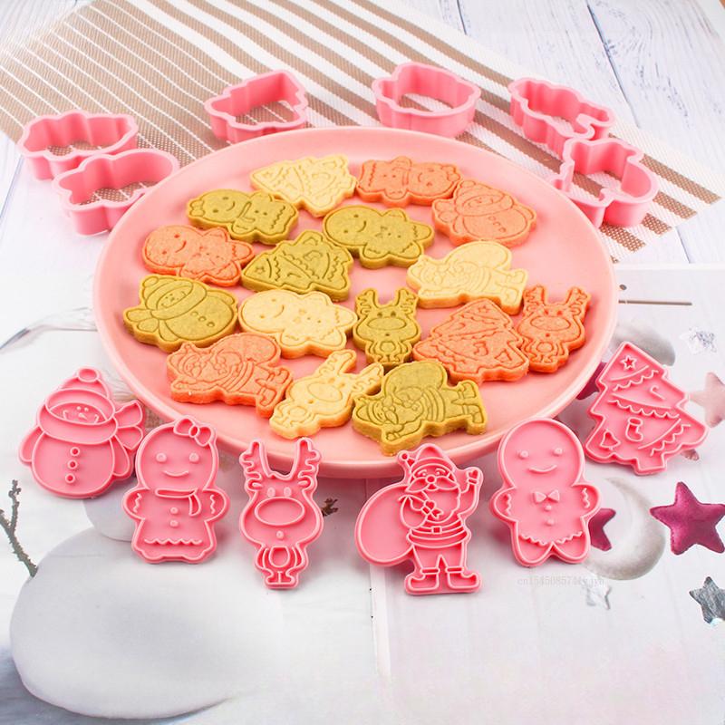 6pcs/Set Christmas 3D Biscuit Mold Cartoon DIY Bakery Mold Christmas Cookie Cutter Gingerbread Man Stamp Mold Baking Decoration