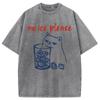 Men's Clothing Fashion Korean No Ice with Cat Printed Washed T-Shirt Female Short Sleeve 100% Cotton Heavyweight Tops