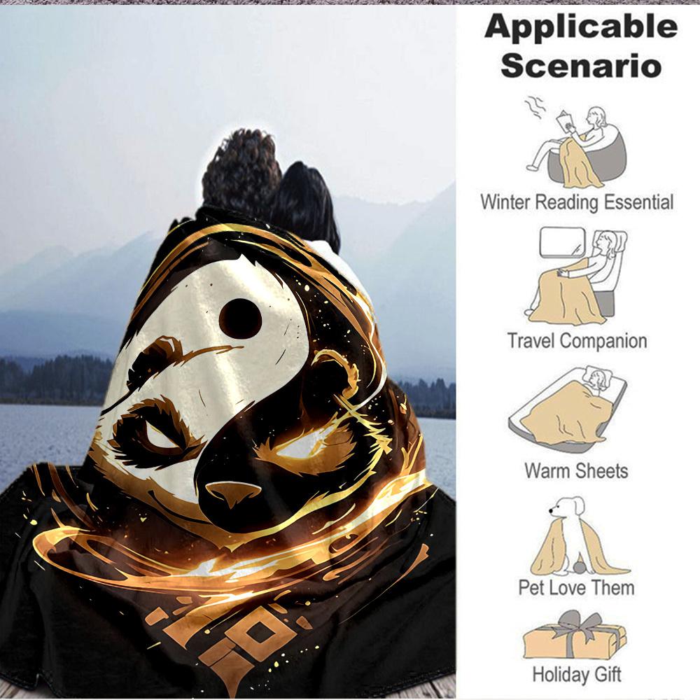 1pc Panda YinYang Blanket, Lightweight Flannel Blanket for Sofa, Bed, Travel, Camping, Living Room, Office,144