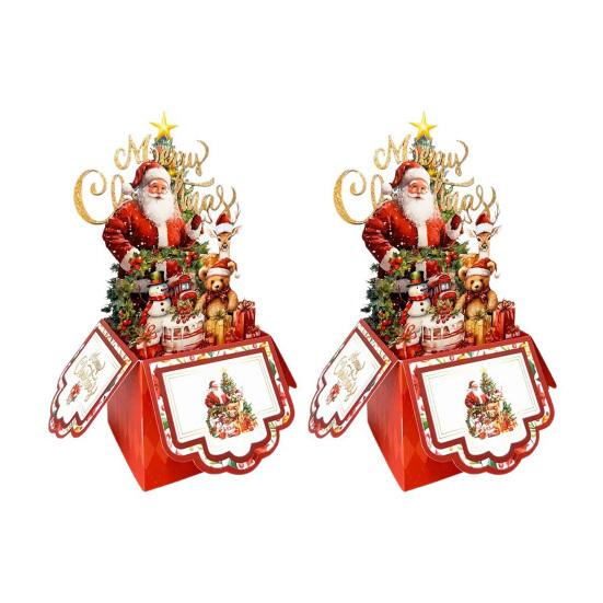 Christmas Pop Up Card 3D Folding Greeting Cards Funny Santa Snowman Bear Holiday Gift Card for Xmas Party Favors