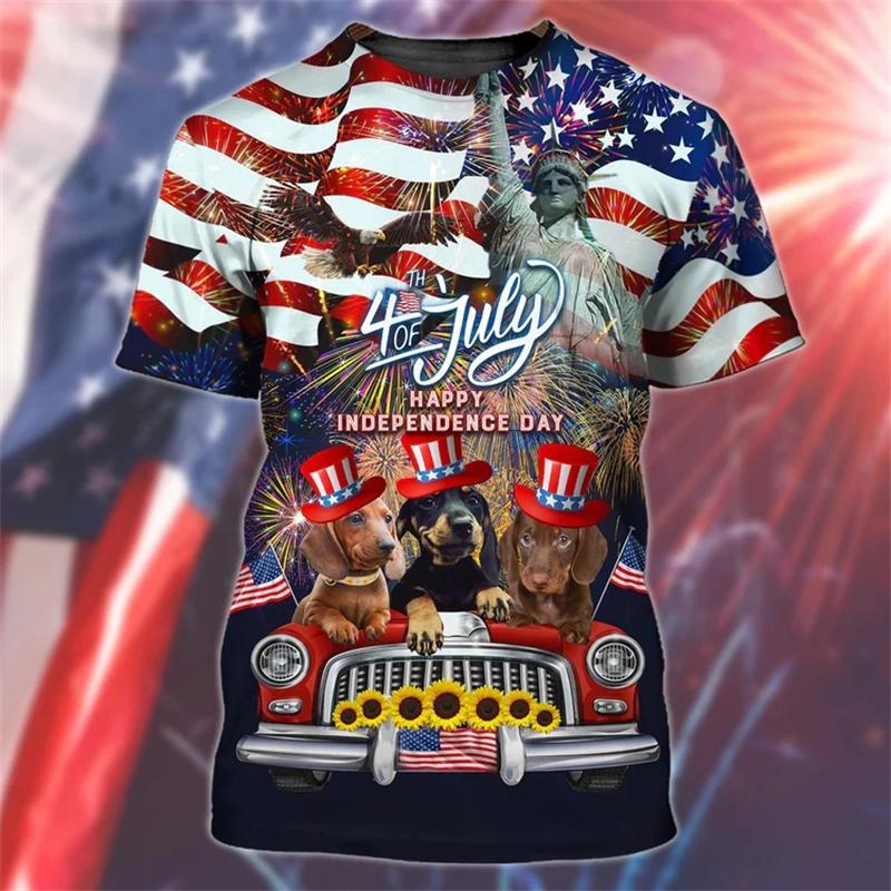 3D American Eagle Flag Print Tee Shirt USA National Emblem Men's