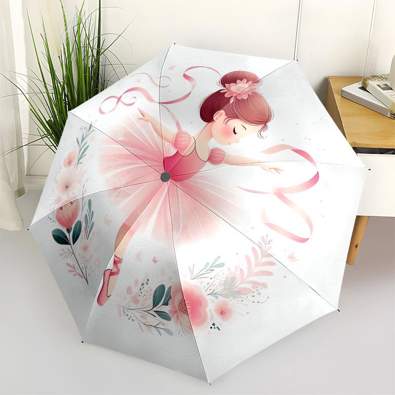 1pc Ballerina in Pink with Ribbons Umbrella with Plastic Handle,Vibrant Cartoon Pattern,Multi-functional UmbrellaPT201