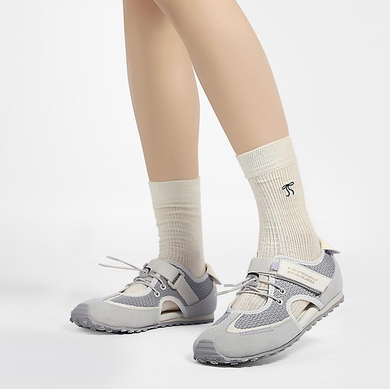 French Light Mouth Mary Jane Shoes Single Shoes Women'S Summer Velcro Flat Silver Mesh Ballet Training Shoes