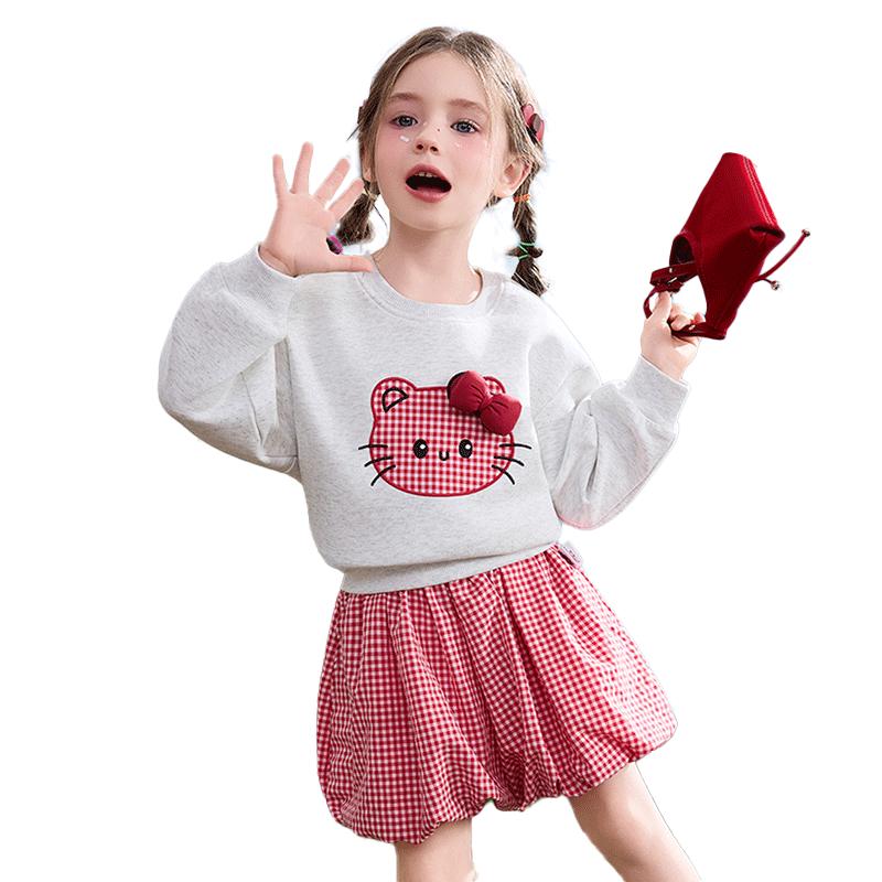 ASK JUNIOR Girls  Long-Sleeve Sweatshirt & Plaid Skirt Set 120