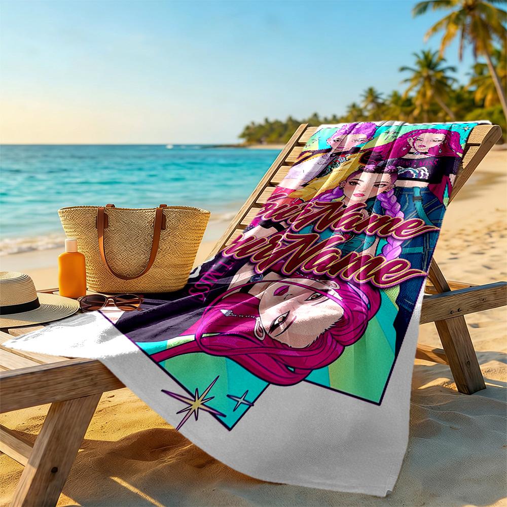 Demon Hunter Girls Personalized Text Beach Towel Super Soft Microfiber Quickdry Fabric Suitable for Sports Travel Swimming Yoga Bathroom Beach And Poo