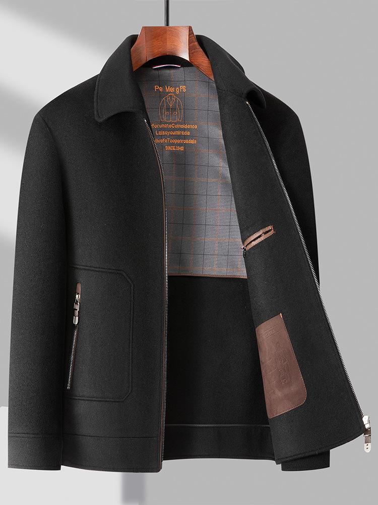 Men's Double-Faced Wool Jacket with Detachable Duck Down Liner and Turn-Down Collar
