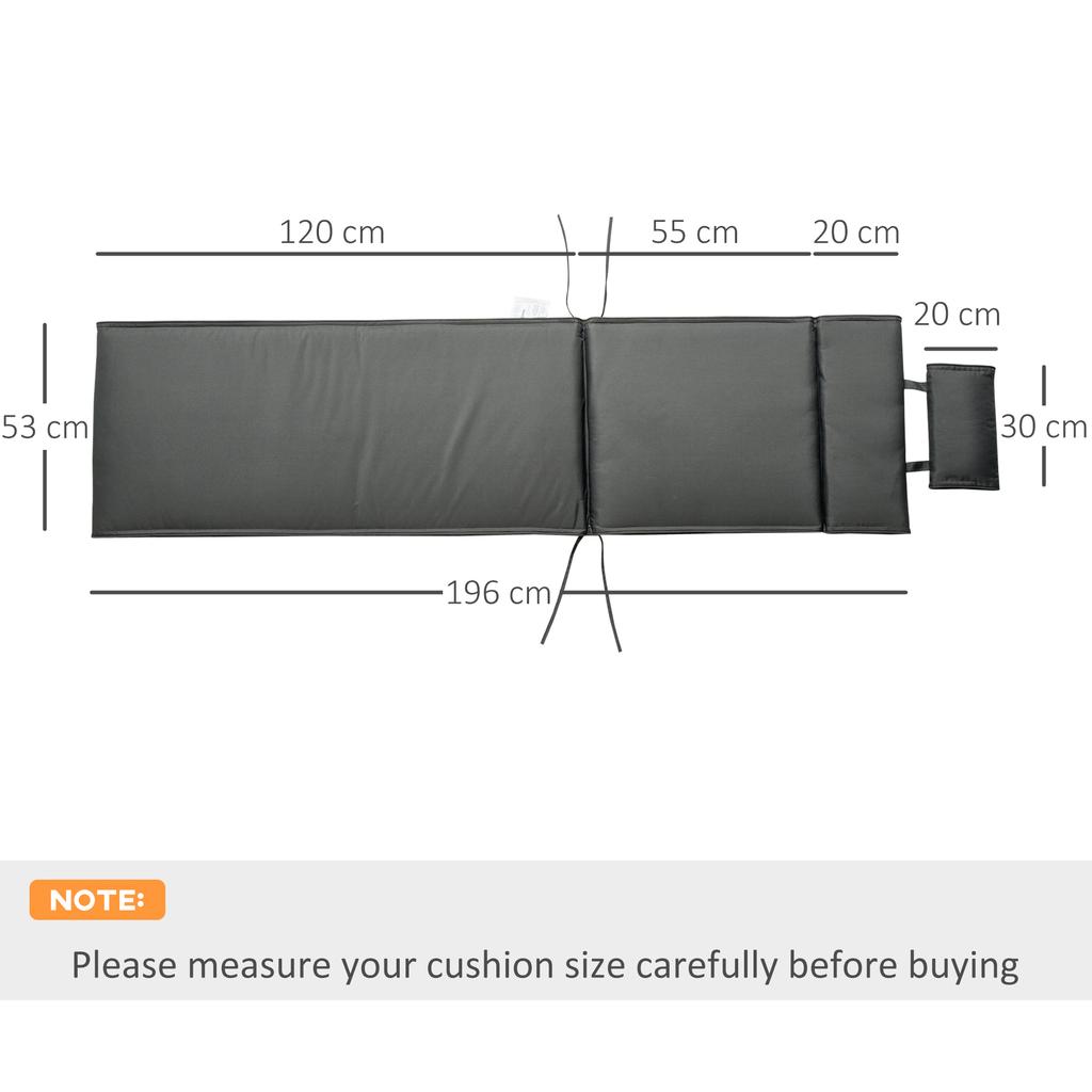 Garden Sun Lounger Cushion Replacement Soft Sunbed Reclining Chair Relaxer Pad with Pillow, Cushion ONLY - Grey