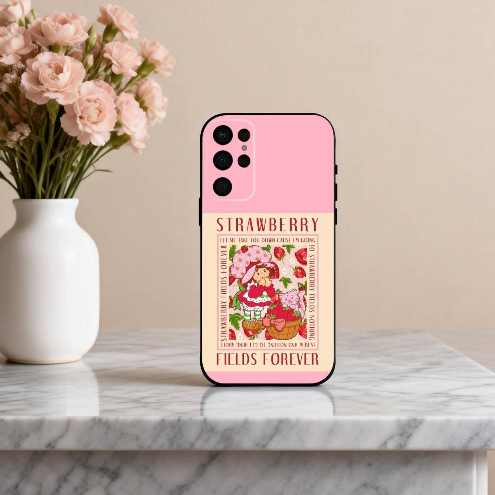 S-StrawberryS Vintage S-Shortcake  Phone Case For Samsung S25,24,23,22,30,21,10,9,Ultra,Plus,Lite,FE,4,5 G Soft Black Case