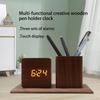 Creative Wooden Desk Item Combines Digital Alarm Clock With Pen Storage Section faint Setting And Three Alarm picks