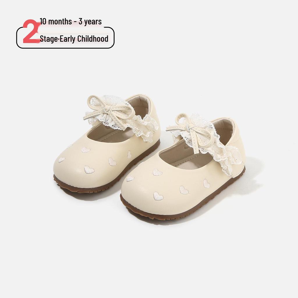 Frühling 2026 Baby-Schuhe zum Laufenlernen mit Spitzenbesatz: Weiches Leder, rutschfeste Sohle für Mädchen