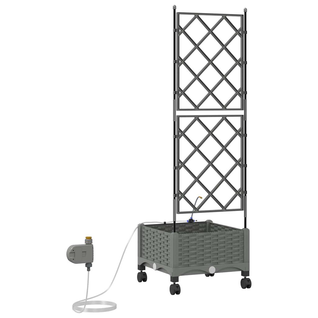 Garden Flower Pot with Irrigation and Wheels Light Gray PP