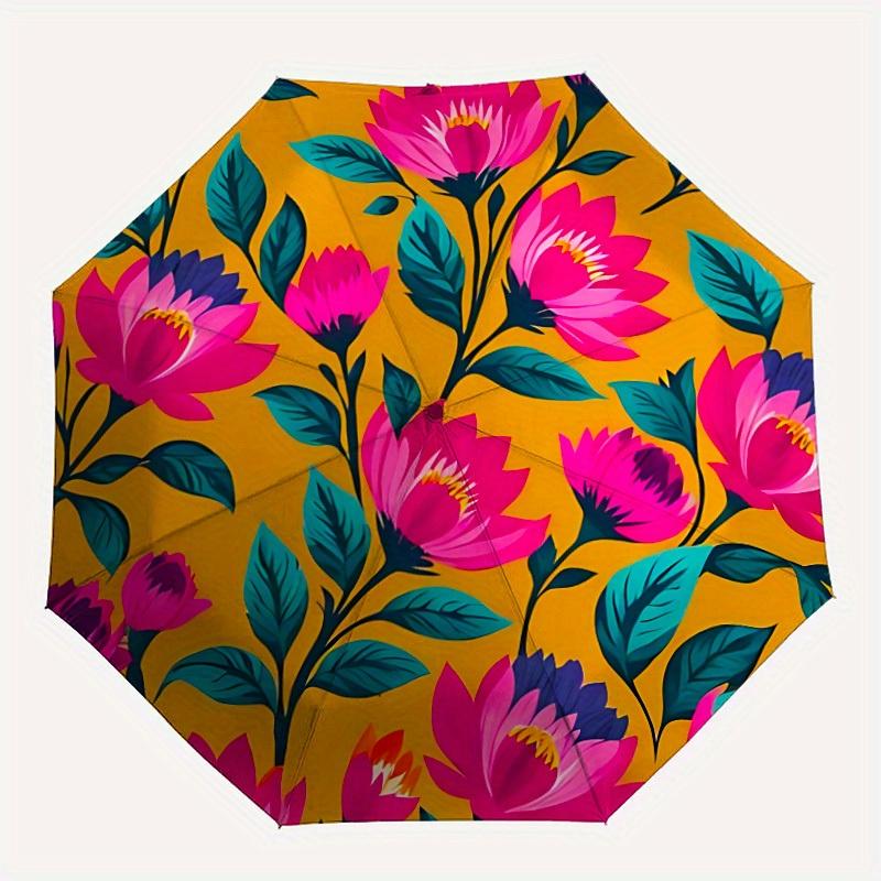 1pc Floral Pattern Automatic Umbrella 8-Bone Design Compact Gear for Outdoor Travel, Perfect Holiday Gift  yy250827074