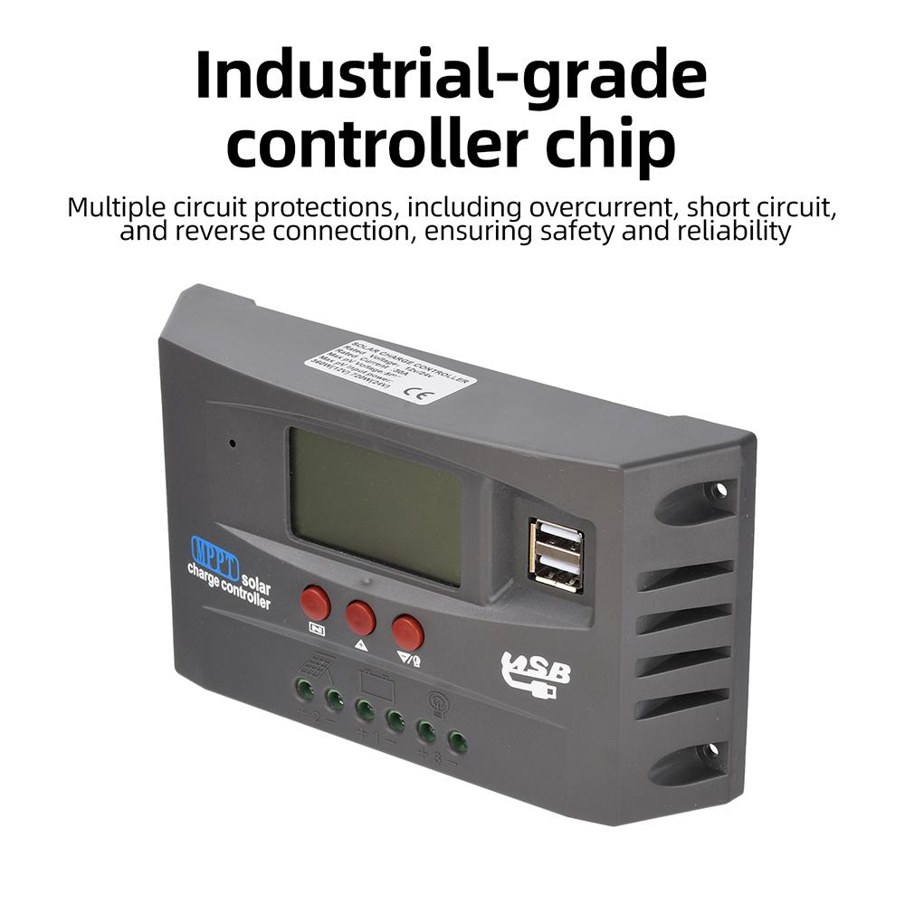 Solar Charge Controller 11V/11V Auto-Adaptive LCD Display with Dual USB Ports for Solar Panels and Batteries