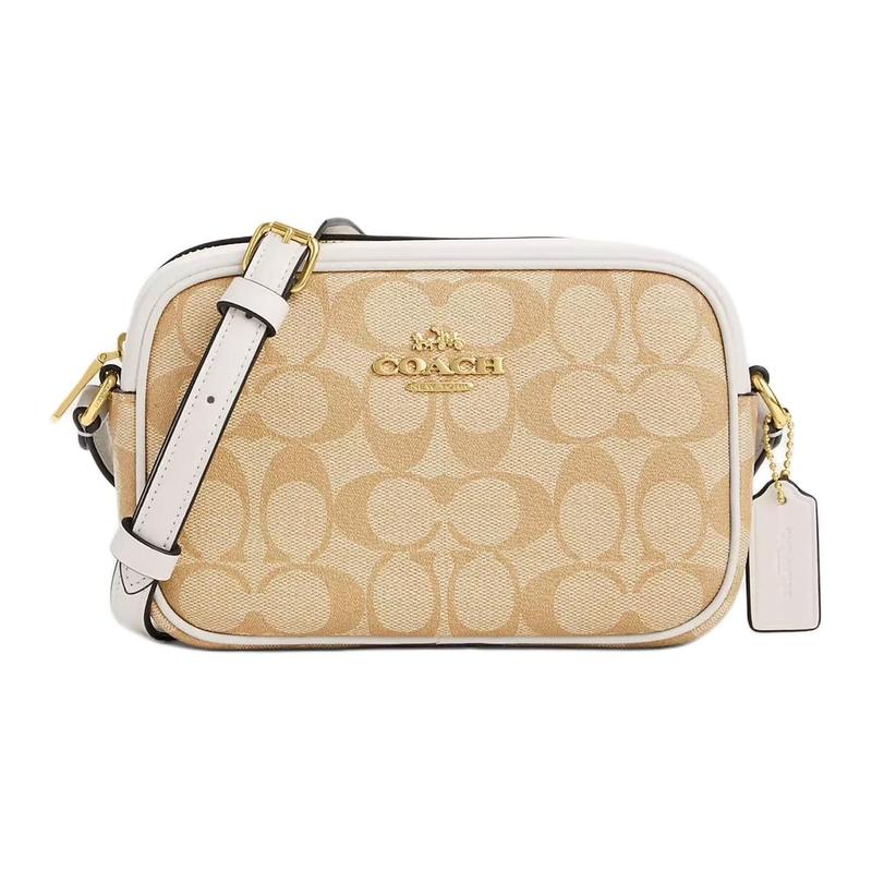 Coach Crossbody Bag Jamie 21 Classic Old Flower Gold Label Hardware Buckle Zipper Canvas and Leather Shoulder Small Size Women's Light Khaki Color