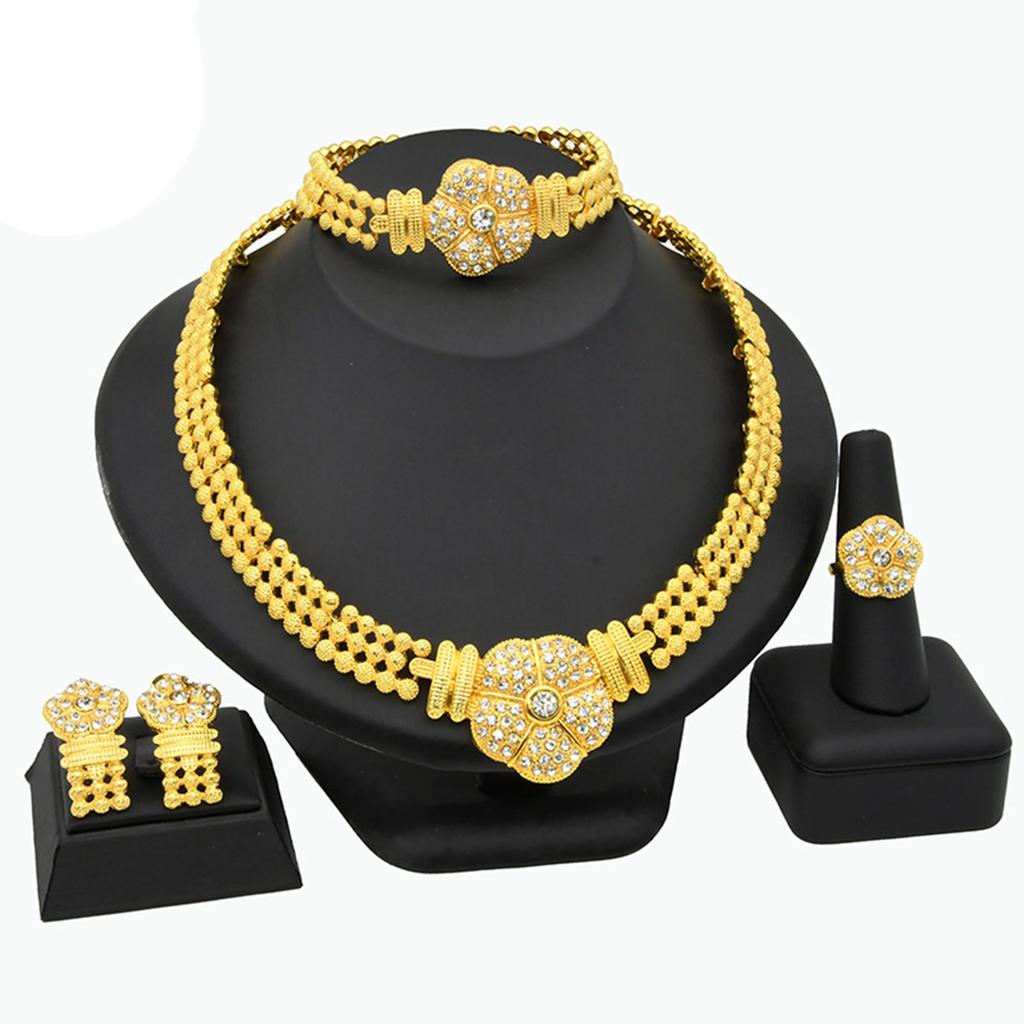 Set Elegant de Bijuterii de Mireasă cu Colier la Modă și Cercei Clip Aurii Bijuterie Accesoriu pentru Ținute Elegante