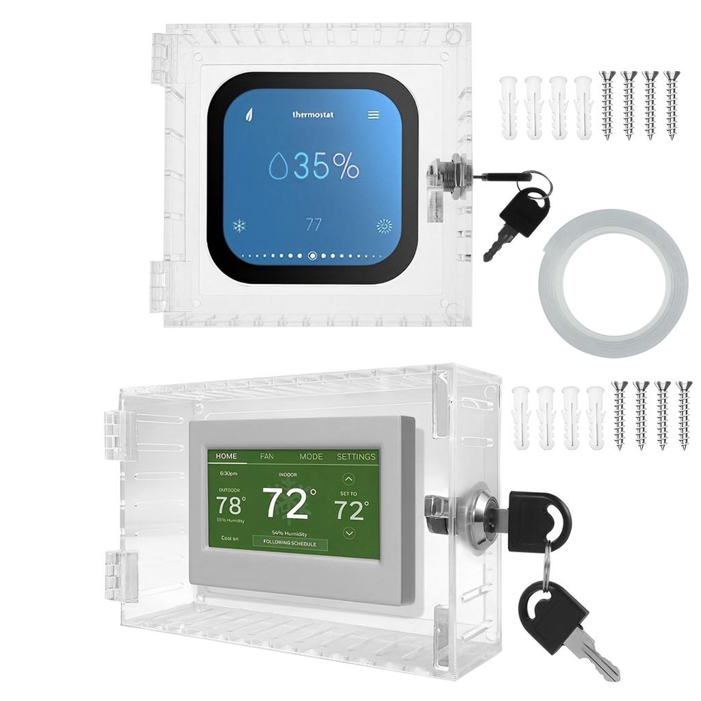 Universelle Thermostat-Verriegelungsbox mit Schlüssel Klare Acryl-Thermostatabdeckung mit Schloss Großer Thermostatschutz Einfach zu installieren für Zuhause
