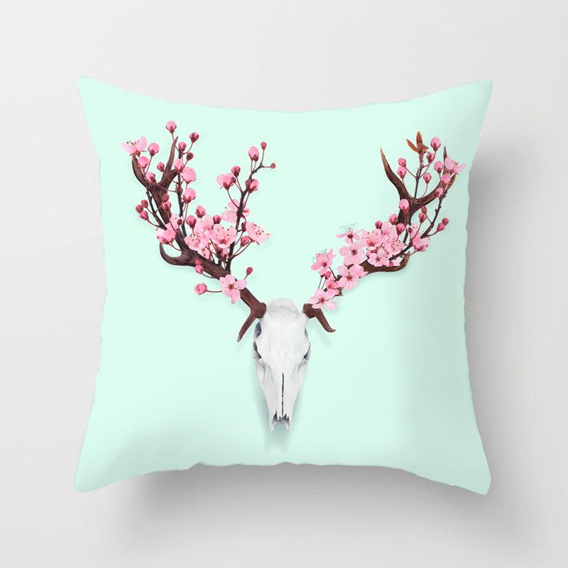 Pillow Print Cartoon Flamingo Grass Mud Horse Cushion Peach Leather Velvet Polyester Pillow Cover